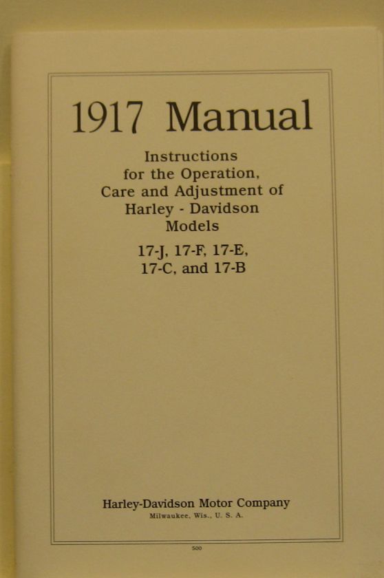    Davidson Manual Instructions & Operation Care 17 J/17 F/17E/17C/17B