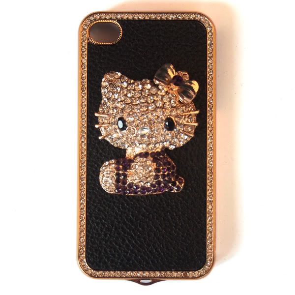 Cat Crystal Leather Skin Cover Hard Case Protector for iphone 4 4S 