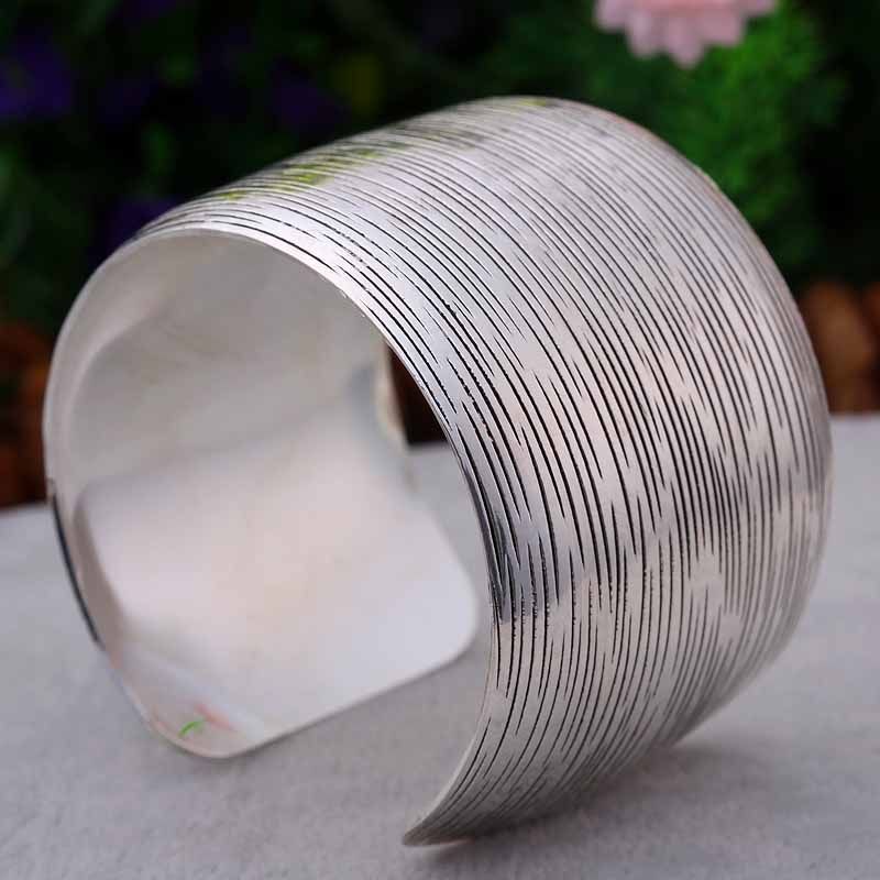 natural Tibet silver veins wide adjustable VTG bracelet  