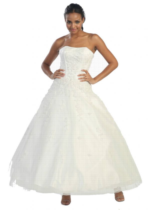 Long Strapless Wedding Dress Bridesmaid Ball Gown XS S M L XL 1XL 2XL 