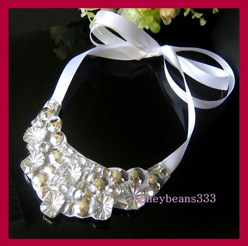 New Handmade White Rhinestone Crystal Bib Necklace 049  