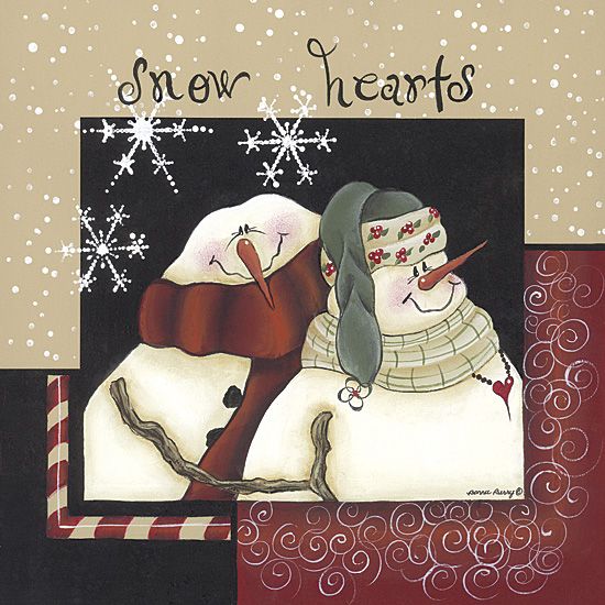 Snow Hearts Couple Snowman Christmas Framed Picture Art  
