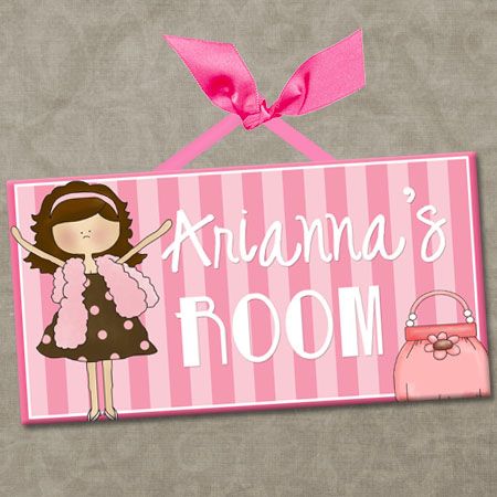 PERSONALIZED Kids Room Door Sign DIVA GIRLS   PINK BOA & PURSE Cute 
