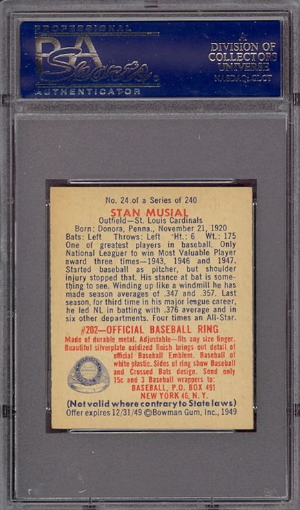 1949 Bowman #24 Stan Musial 2nd Year Cardinals PSA 7.5 pop 3 *270011 