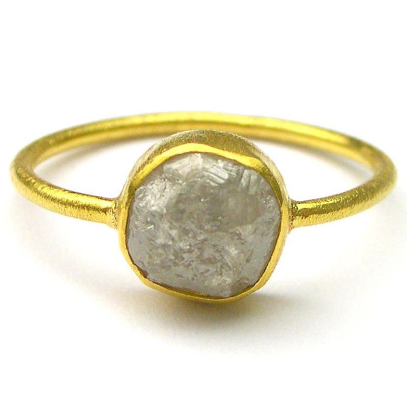 WHITE Natural Raw ROUGH DIAMONDS JEWELRY 14K Gold Ring  
