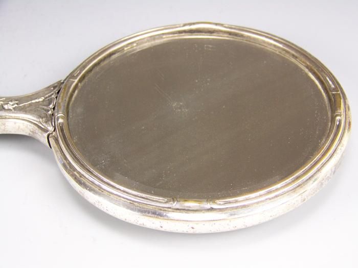 BAVARIA H PAINTED ROSES GOLD GERMAN SILVER HAND MIRROR  