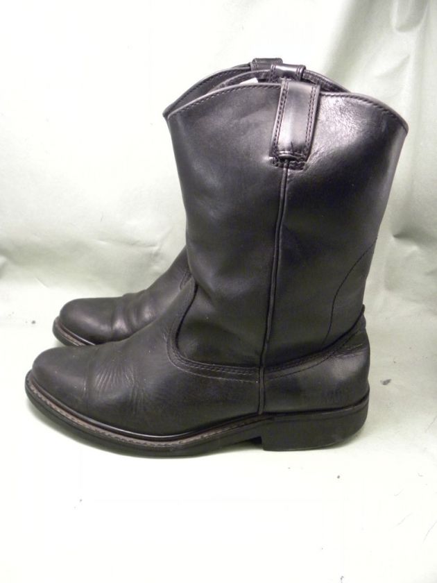 Pull On Work Black Leather 9.5 Mens Western Boots  