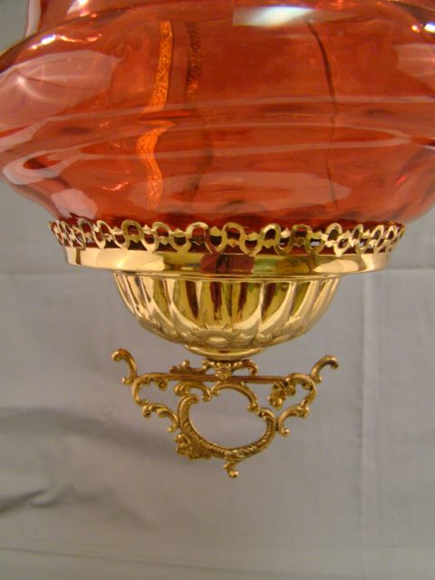 19thC Antique VICTORIAN Style CRANBERRY GLASS Hanging PARLOR Pull Down 