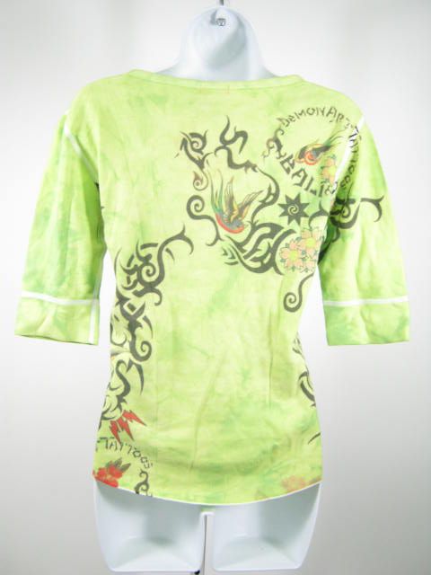 NWT cUT cUTE cOUTURE Green Graphic 3/4 Sleeve Shirt L  