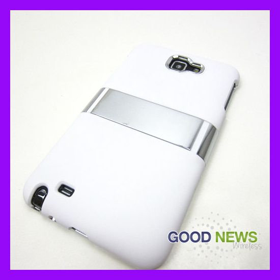 AT&T Samsung Galaxy Note i9220 N7000 White Chrome Band Bar Hard Case 