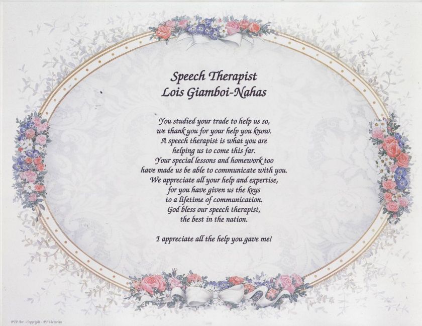 SPEECH THERAPIST Poem Personalized Print Name Prayer  