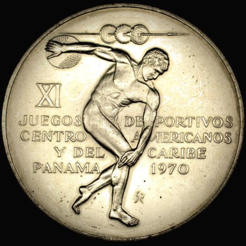 1970 PANAMA Sterling SILVER Olympic Discus Thrower Coin  