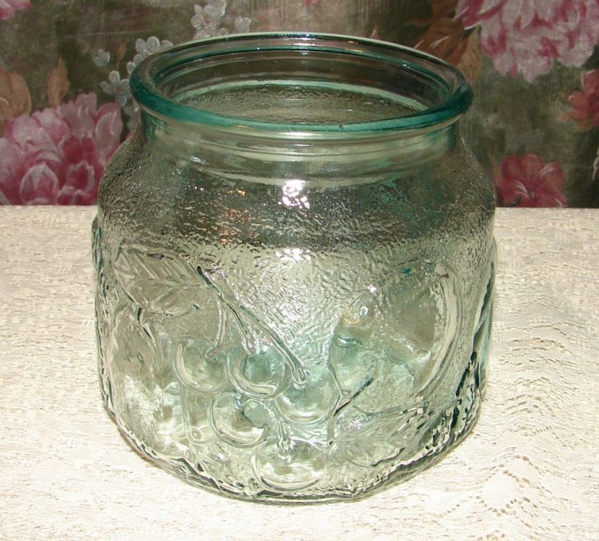 Vintage Green Glass Fruit Design Jar  