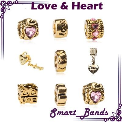 Love & Heart set Silver beads for European bracelet charm free ship 
