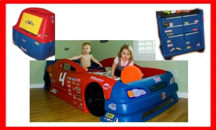 Race Car Bed Toy Chest Box Kids Dresser Bedroom Set