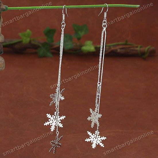 10*White Gold Plated Snowflake Long Dangle Earring Hook  
