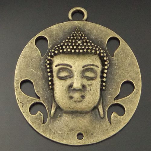 Antique style bronze jewellry round paint a Buddha charm pendant 6pcs 