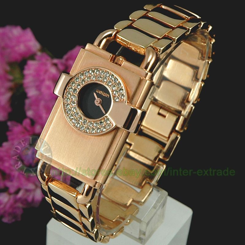BN Rose gold 2 Crystal Bezels Bracelet Lady Wrist Watch  