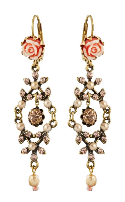 Michal Negrin Earrings made with Blue Brown Crystals & Vintage Roses 
